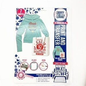 Create with Loud Inkjet Iron OnPrint Transfer Shts for Lt Colored Fabrics 7 Shts